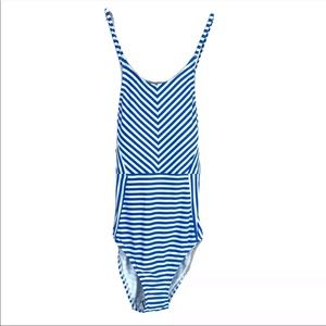 Tommy Bahama White Palm Party Stripe High Neck One Piece Swimsuit
